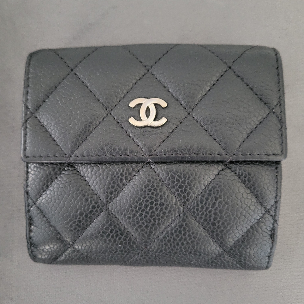 Chanel Black Quilted Caviar French Flap Wallet